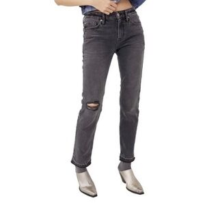 Free People We The Free Slim Boyfriend Faded Black Ripped Jeans Size 26 NWT